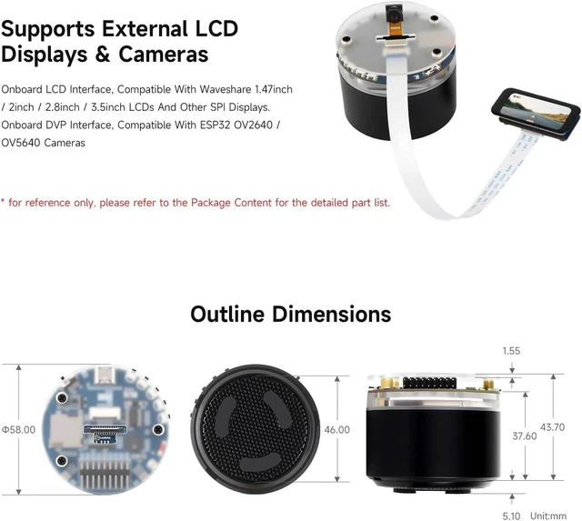 Alt view image 6 of 7 - Waveshare ESP32-S3 AI Smart Speaker Development Board, Dual Microphones, Noise Reduction, RGB Lighting, External Display & Camera Support, with 3.7V MX1.25 Lithium BAT