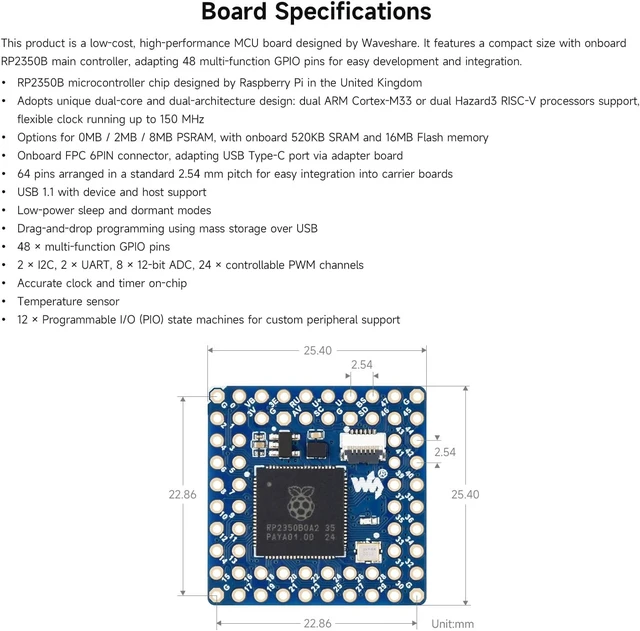 Alt view image 5 of 7 - Waveshare Core2350B Core Board, Based On Raspberry Pi RP2350B Dual-core & Dual-Architecture Microcontroller, Operating Frequency Up to 150MHz, 2MB PSRAM, Bundle with Adapter and Cable, 3 Items