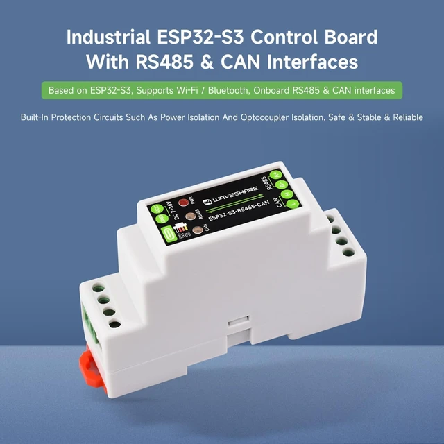 Alt view image 3 of 7 - Waveshare Industrial ESP32-S3 Control Board with RS485 and CAN Communication Interfaces, Wi-Fi/Bluetooth Support, Built-in Multiple Protection Circuits