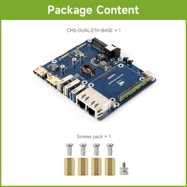Alt view image 2 of 7 - Waveshare Giga-bit / 2.5G Dual Ethernet Base Board for Raspberry Pi CM5. Dual RJ45 Ethernet Ports, Supports Dual 4K Display Outputs and Dual MIPI Interfaces, Onboard 40Pin GPIO Header