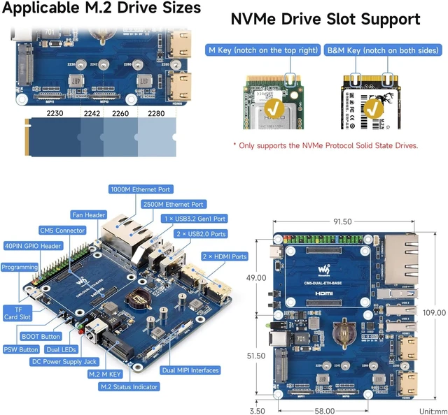 Alt view image 5 of 7 - Waveshare Giga-bit / 2.5G Dual Ethernet Base Board for Raspberry Pi CM5. Dual RJ45 Ethernet Ports, Supports Dual 4K Display Outputs and Dual MIPI Interfaces, Onboard 40Pin GPIO Header