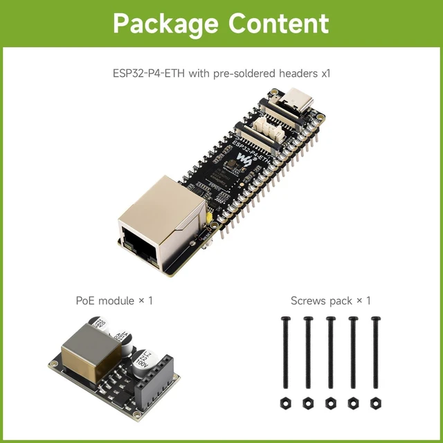 Alt view image 2 of 7 - Waveshare ESP32-P4-ETH High-Performance Development Board, Based On ESP32-P4, with 100 Mbps RJ45 Ethernet Port, with Pre-Solder Pin Headers, Bundle with a PoE Module, 3 Items