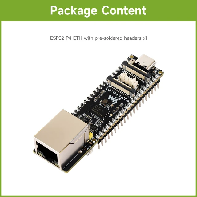 Alt view image 2 of 7 - Waveshare ESP32-P4-ETH High-Performance Development Board, Based On ESP32-P4, with 100 Mbps RJ45 Ethernet Port, Board Only, with Pre-Solder Pin Headers