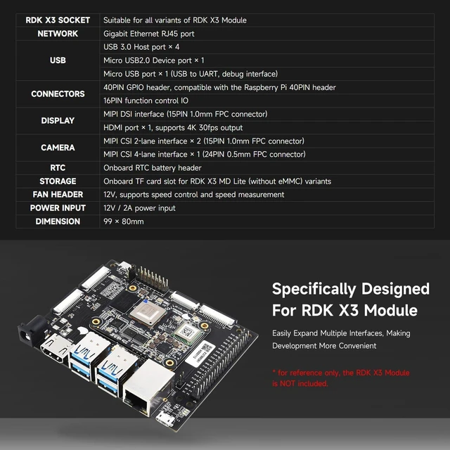 Alt view image 4 of 6 - Waveshare Official D-Robotics RDK X3 MD Carrier Board, Compatible with All Variants of RDK X3 MD Module, Offering Rich Interfaces Including USB 3.0, Ethernet, HDMI, MIPI CSI, MIPI DSI,40-PIN Header