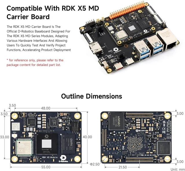 Alt view image 7 of 7 - waveshare D-Robotics RDK X5 AI Module, 10 Tops Computing Power, Integrated Octa-core Cortex A55 CPU, with Wireless, 4GB RAM and 32GB eMMC Flash