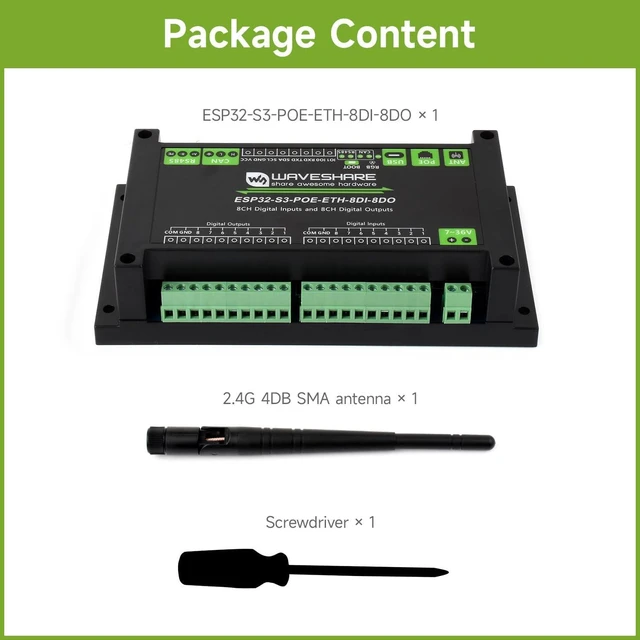 Alt view image 2 of 7 - Waveshare Industrial ESP32-S3 Control Board with 8-Channel Digital Input & Output, Built-in Xtensa 32-bit LX7 Dual-core Processor, Up to 240MHz, with Multiple Isolation Protection Circuits