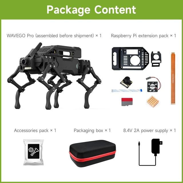 Alt view image 2 of 7 - Waveshare WAVEGO Pro 12-DOF Bionic Dog-Like Robot, Open Source for ESP32 and Raspberry Pi, Supports ESP-Now Host-Sub Control Mode, Bundle with Raspberry Pi Extension Pack
