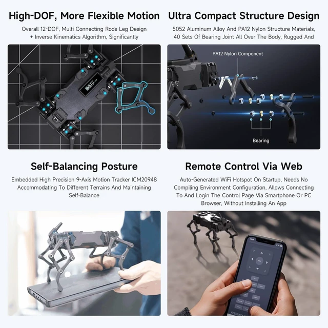 Alt view image 5 of 7 - Waveshare WAVEGO Pro 12-DOF Bionic Dog-Like Robot, Open Source for ESP32 and Raspberry Pi, Supports ESP-Now Host-Sub Control Mode, Bundle with Raspberry Pi Extension Pack