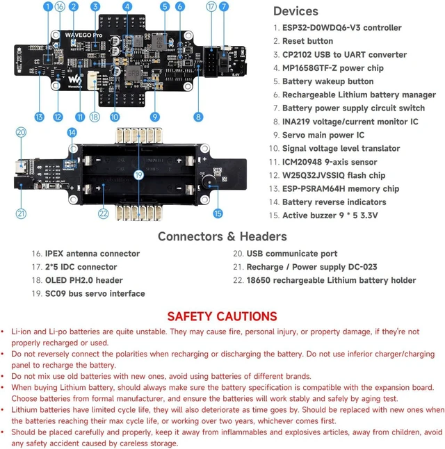 Alt view image 7 of 7 - Waveshare WAVEGO Pro 12-DOF Bionic Dog-Like Robot, Open Source for ESP32 and Raspberry Pi, Supports ESP-Now Host-Sub Control Mode, Bundle with Raspberry Pi Extension Pack