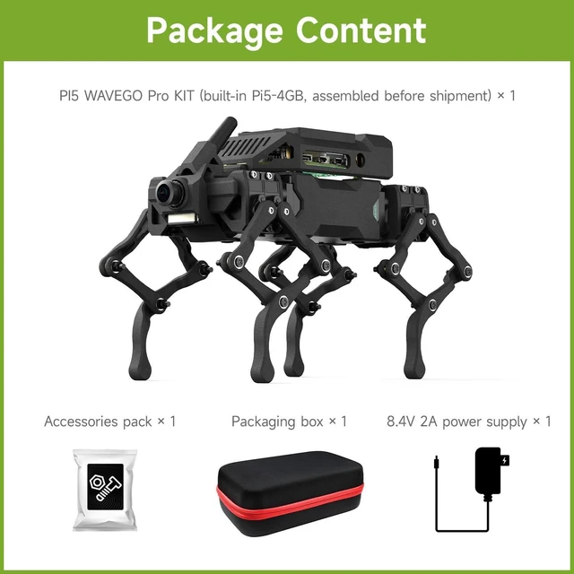 Alt view image 2 of 7 - Waveshare WAVEGO Pro 12-DOF Bionic Dog-Like Robot, Open Source for ESP32 and Raspberry Pi, Supports ESP-Now Host-Sub Control Mode, Bulit in Pi5-4GB