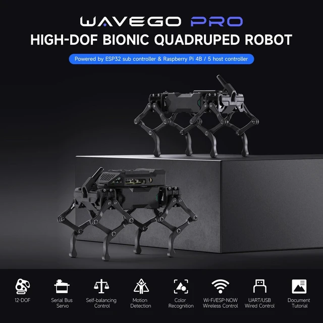 Alt view image 3 of 7 - Waveshare WAVEGO Pro 12-DOF Bionic Dog-Like Robot, Open Source for ESP32 and Raspberry Pi, Supports ESP-Now Host-Sub Control Mode, Bundle with Raspberry Pi Extension Pack