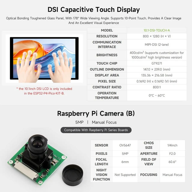 Alt view image 6 of 7 - Waveshare ESP32-P4-Pico High-Performance Development Board, Featuring ESP32-P4, RISC-V Dual-Core and Single-Core Processors, and Advanced Human-Machine Interfaces, Bundle with Speaker and Camera