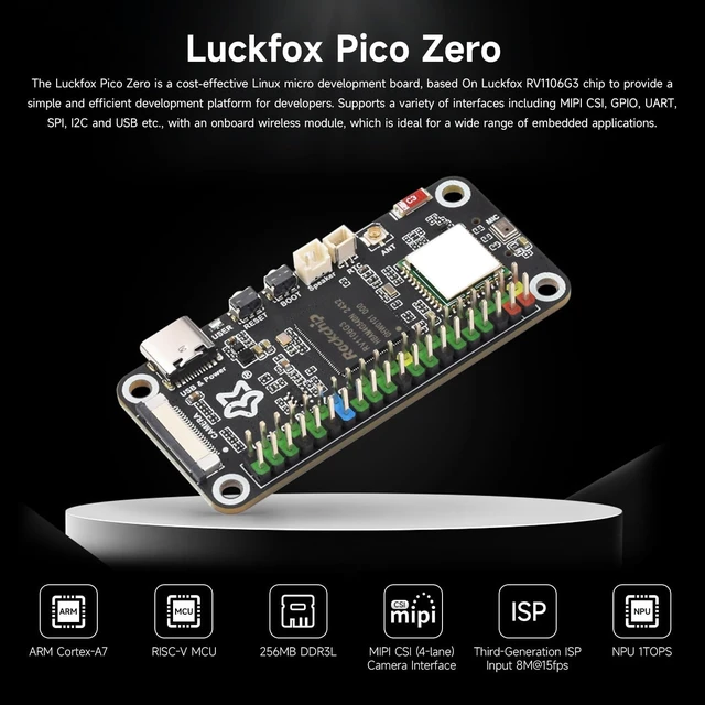 Alt view image 3 of 7 - Waveshare Luckfox Pico Zero Linux Micro Development Board, Powered by the Luckfox RV1106G3 Chip, Featuring 1 Tops of Computing Power, 8GB eMMC, and Integrated Wireless Module