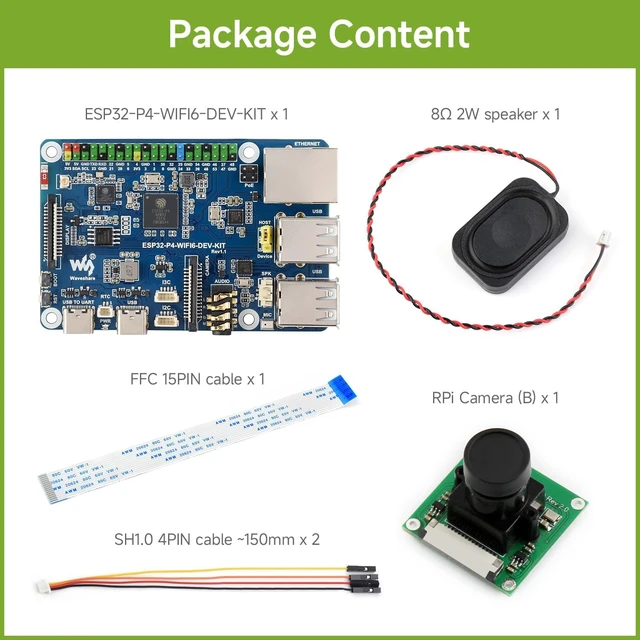 Alt view image 2 of 7 - Waveshare ESP32-P4-WIFI6-DEV-KIT High-Performance Development Board, Based on ESP32-P4 & ESP32-C6, Supports Wi-Fi 6, Bluetooth 5 & BLE 5, Bundle with Board, Speaker and Cable