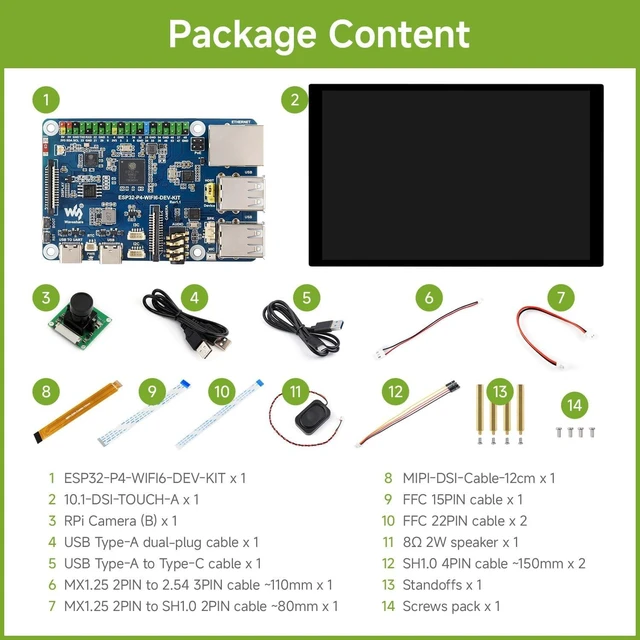 Alt view image 2 of 7 - Waveshare ESP32-P4-WIFI6-DEV-KIT High-Performance Development Board, Based on ESP32-P4 & ESP32-C6, Supports Wi-Fi 6, Bluetooth 5 & BLE 5, Bundle with Board, 10.1inch Screen