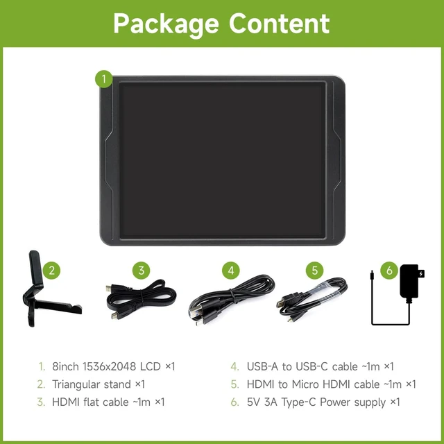 Alt view image 2 of 7 - Waveshare 8inch 1536x2048 LCD Display, 2K HIgh Resolution, Capacitive Touch Screen, IPS, Optical Bonding, High Compatibility for Raspberry Pi, Jetson Nano and PC