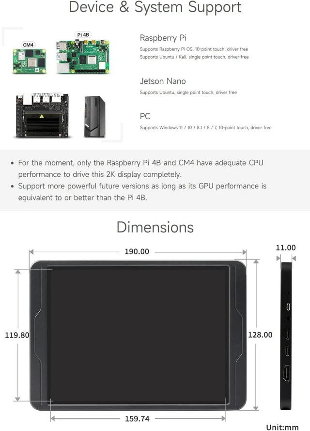 Alt view image 4 of 7 - Waveshare 8inch 1536x2048 LCD Display, 2K HIgh Resolution, Capacitive Touch Screen, IPS, Optical Bonding, High Compatibility for Raspberry Pi, Jetson Nano and PC