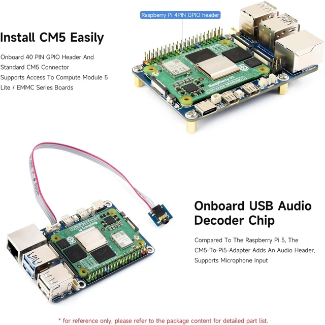 Alt view image 5 of 6 - Waveshare CM5 to Pi 5 Adapter Board, Compatible with Raspberry Pi 5, Onboard Audio Header, Supports Connecting to Microphone