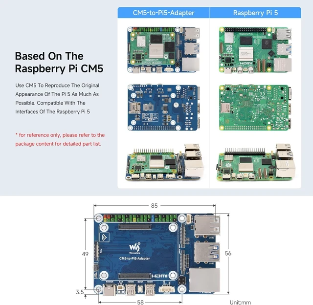 Alt view image 4 of 6 - Waveshare CM5 to Pi 5 Adapter Board, Compatible with Raspberry Pi 5, Onboard Audio Header, Supports Connecting to Microphone