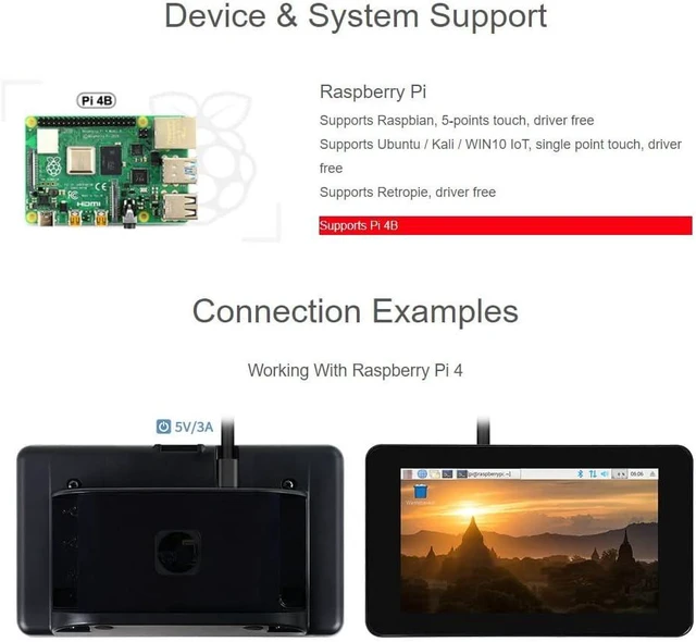 Alt view image 4 of 7 - Waveshare 7inch Capacitive Touch Display, Compatible with Raspberry Pi 4B, with White Protection Case, 800×480, DSI Interface