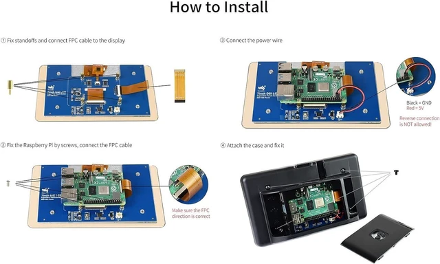 Alt view image 7 of 7 - Waveshare 7inch Capacitive Touch Display, Compatible with Raspberry Pi 4B, with White Protection Case, 800×480, DSI Interface