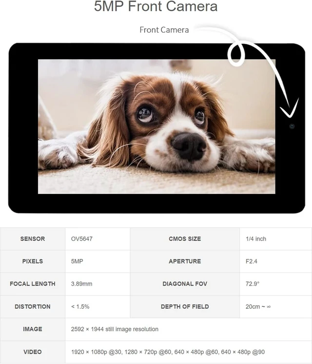 Alt view image 5 of 7 - Waveshare 7inch Capacitive Touch Display, Compatible with Raspberry Pi 4B, with White Protection Case and 5MP Front Camera, 800×480, DSI Interface