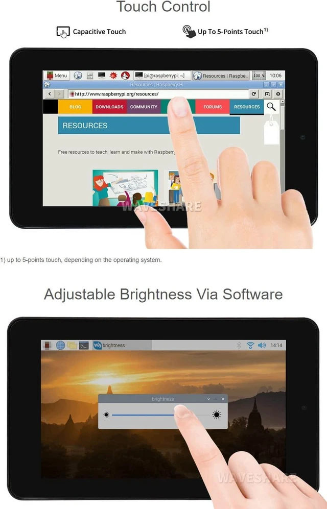 Alt view image 6 of 7 - Waveshare 7inch Capacitive Touch Display, Compatible with Raspberry Pi 4B, with White Protection Case and 5MP Front Camera, 800×480, DSI Interface