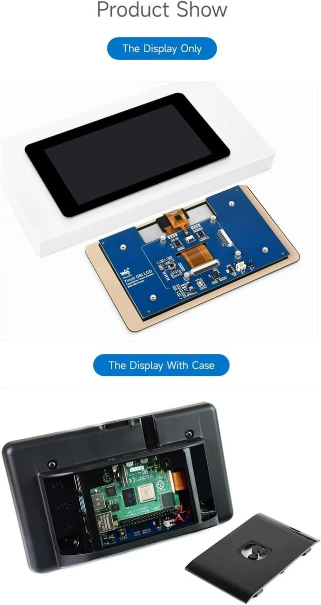 Alt view image 7 of 7 - Waveshare 7inch Capacitive Touch Display, Compatible with Raspberry Pi 5/4B/3B/Zero/Zero W/Zero 2W/Pico/Pico W/Pico WH, DSI Interface, IPS Screen, 800×480, 5-Point Touch, with White Case