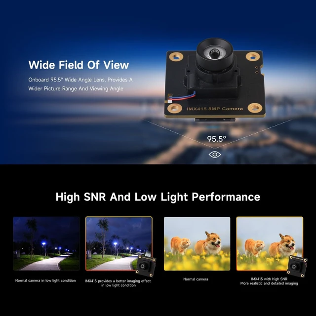Alt view image 3 of 4 - waveshare IMX415 8MP Camera Module (A), Compatible with Raspberry Pi 5/4B+/3B+/3B/Zero Series/Zero 2W, with High SNR, Good Low Light Performance