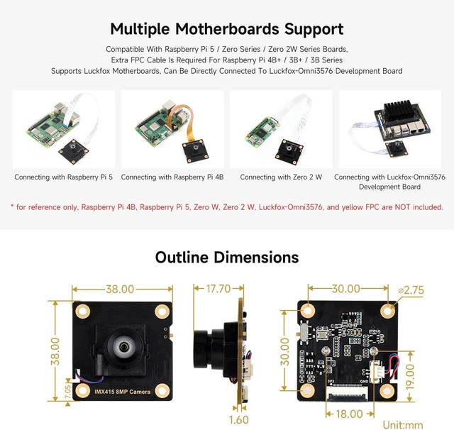 Alt view image 4 of 4 - waveshare IMX415 8MP Camera Module (A), Compatible with Raspberry Pi 5/4B+/3B+/3B/Zero Series/Zero 2W, with High SNR, Good Low Light Performance