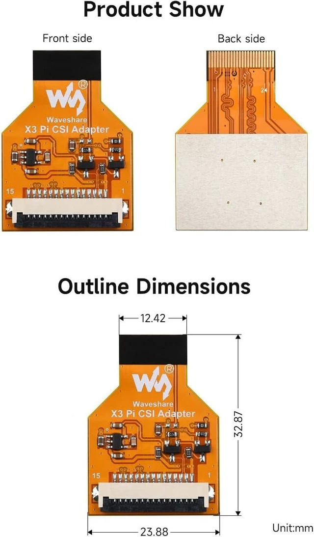 Alt view image 5 of 5 - Waveshare CSI Adapter for RDK X3 Development Board, 24PIN to 15PIN CSI Adapter Board
