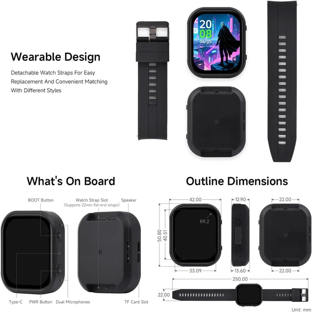 Alt view image 7 of 7 - Waveshare ESP32-S3 2.06inch AMOLED Touch Watch Development Board, 32-bit LX7 Dual-core Processor, 410×502 Pixels, QSPI Interface, Onboard Dual Digital Microphones Array, with MX1.25 Lithium Battery