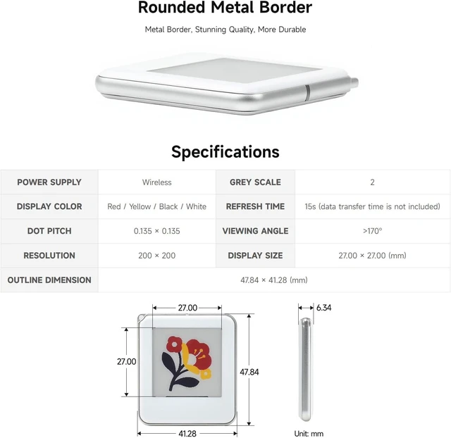 Alt view image 6 of 6 - waveshare 1.54inch Color NFC E-Ink Display with Red, Yellow, Black, and White, 4 Colors, Battery-Free, Wireless Power & Image Refresh, Silver Border