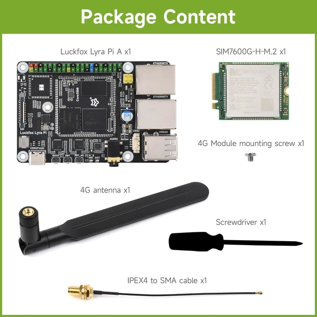 Alt view image 2 of 7 - Waveshare Luckfox Lyra Pi Linux Micro Development Board, Based On Luckfox Core3506 Core Board, Integrates Triple-core ARM Cortex-A7 and ARM Cortex-M0 Processors, with 8GB eMMC, Including 4G Module