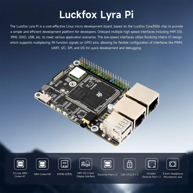 Alt view image 3 of 7 - Waveshare Luckfox Lyra Pi Linux Micro Development Board, Based On Luckfox Core3506 Core Board, Integrates Triple-core ARM Cortex-A7 and ARM Cortex-M0 Processors, with 8GB eMMC