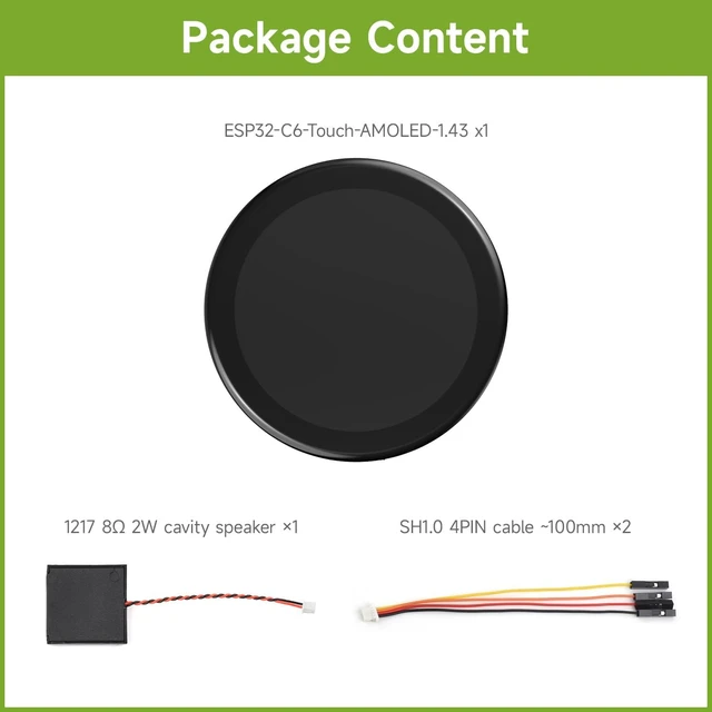 Alt view image 2 of 7 - Waveshare ESP32-C6 1.43inch AMOLED Touch Round Display Development Board, 466×466 Pixels, 160MHz RISC-V Processor, QSPI Interface, Dual Digital Microphone Array, No Enclosure