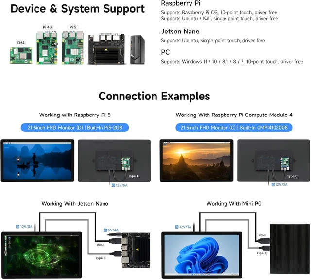 Alt view image 4 of 7 - waveshare 21.5inch Capacitive Touch Monitor, 1080×1920 Full HD, Compatible with Raspberry Pi/Jetson Nano/PC-Monitor+ CMPI4102008