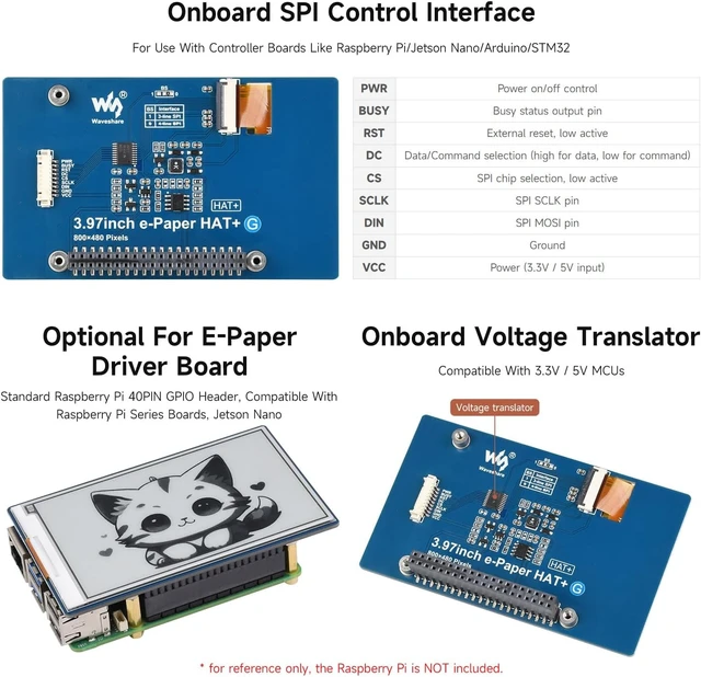 Alt view image 6 of 7 - Waveshare 3.97inch E-Paper Display, E-Ink Display, 800 × 480 Pixels, Black/White, 4 Grey Scales, SPI Interface, Driver Board Not Included