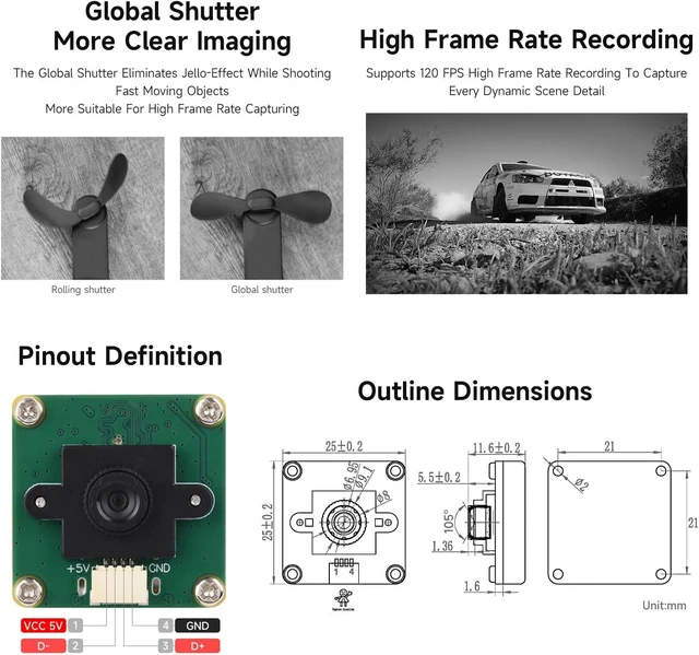 Alt view image 5 of 5 - waveshare OV9281 1MP Mono USB Camera (A), Supports 120FPS High Frame Rate Recording, Global Shutter for Clearer Imaging