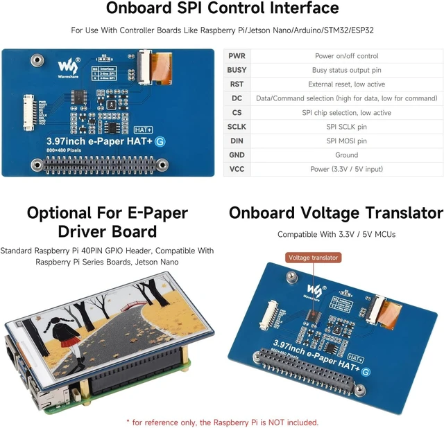 Alt view image 6 of 7 - Waveshare 3.97inch E-Paper Display, E-Ink Display, 800 × 480 Pixels, Red/Yellow/Black/White, SPI Interface, Standard Raspberry Pi 40PIN GPIO Header, Raw Display, Without Driver Board