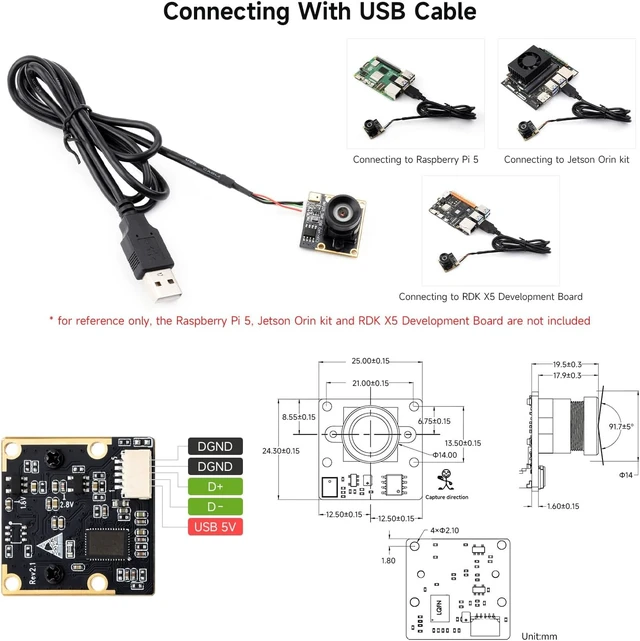 Alt view image 4 of 5 - Waveshare IMX335 5MP USB Camera with 2K Video Recording, Enhanced Low-Light Sensitivity, Wide Dynamic Range, and Distortion-Free Imaging