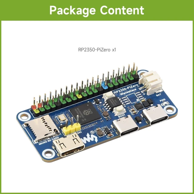 Alt view image 2 of 6 - Waveshare RP2350-PiZero Development Board, Based on Raspberry Pi RP2350 Dual-core Microcontroller, 520KB Static Random, 16MB Onboard Flash, Compatible with Raspberry Pi 40PIN GPIO Header.