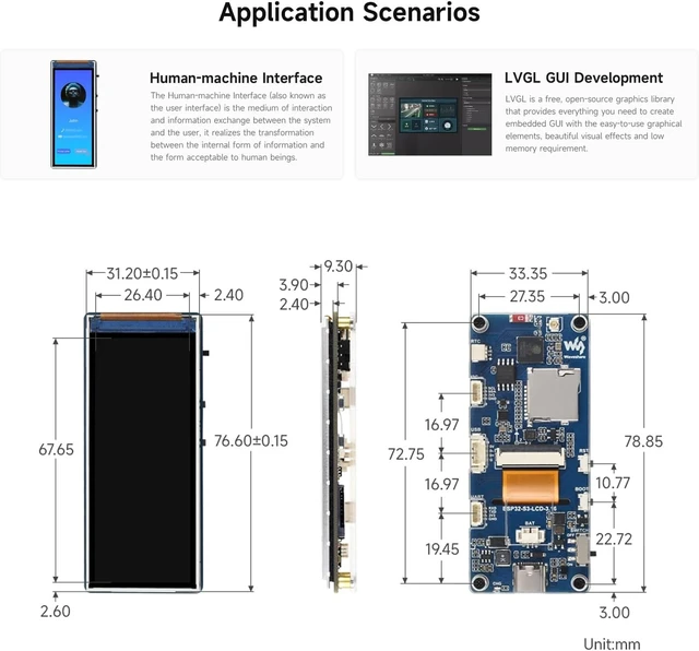 Alt view image 7 of 7 - Waveshare ESP32-S3 3.16inch Display Development Board, 320×820 Pixels, 262K Color, 32-bit LX7 Dual-core Processor, Up to 240MHz Frequency, WiFi & Bluetooth 5, Accelerometer and Gyroscope Sensor