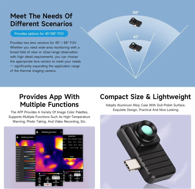 Alt view image 4 of 6 - Waveshare Smartphone Infrared Thermal Imaging Camera, Type-C Port, Plug-and-Play, 160×120 Pixels, 88° Field of View, with Aluminum Alloy Case