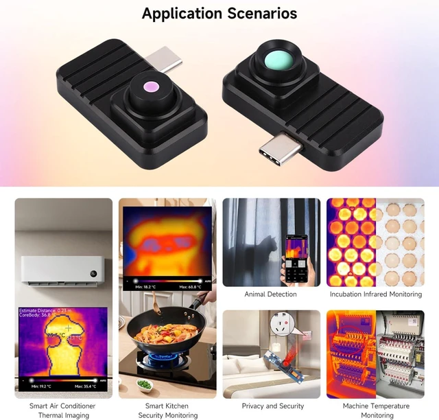 Alt view image 5 of 6 - Waveshare Smartphone Infrared Thermal Imaging Camera, Type-C Port, Plug-and-Play, 160×120 Pixels, 88° Field of View, with Aluminum Alloy Case