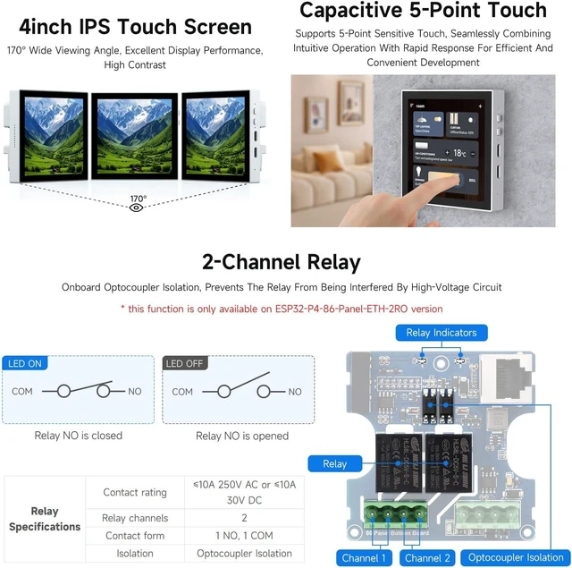 Alt view image 5 of 7 - Waveshare ESP32-P4-WIFI6-Touch-LCD-4B(Support External Camera), ESP32-P4 Smart 86 Box, Dual-Core & Single-Core RISC-V, with 4inch 720x720 Pixel 5Point Touch LCD (Without Ethernet Port, RS485, Relays)