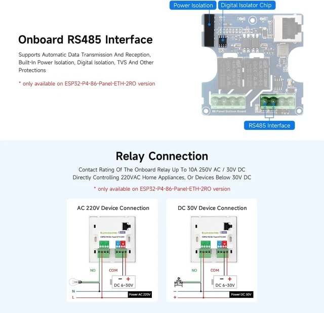 Alt view image 6 of 7 - Waveshare ESP32-P4-WIFI6-Touch-LCD-4B(Support External Camera), ESP32-P4 Smart 86 Box, Dual-Core & Single-Core RISC-V, with 4inch 720x720 Pixel 5Point Touch LCD (Without Ethernet Port, RS485, Relays)
