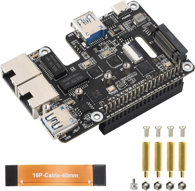 Main image of Waveshare PCIe to USB 3.2 Gen1 / 2.5G ETH/M.2 NVMe Adapter, Compatible with Raspberry Pi 5, Supports NVMe Protocol M.2 Solid State Drive, Expands 2-ch USB 3.2 Ports and 2-ch Ethernet Ports, HAT +