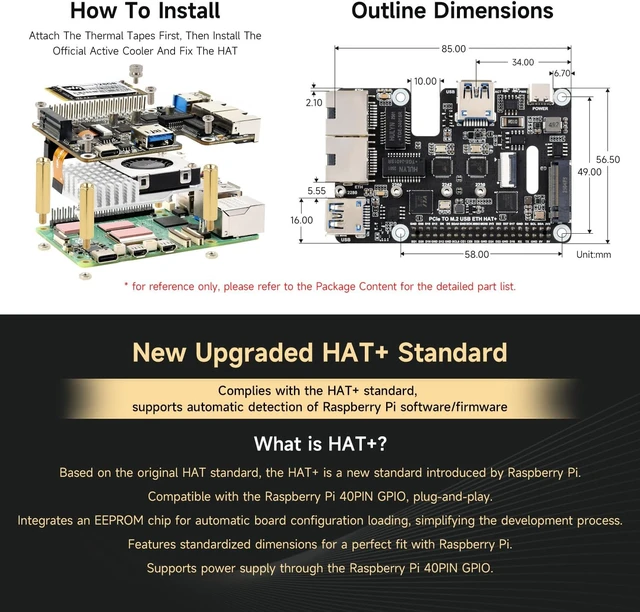 Alt view image 7 of 7 - Waveshare PCIe to USB 3.2 Gen1 / 2.5G ETH/M.2 NVMe Adapter, Compatible with Raspberry Pi 5, Supports NVMe Protocol M.2 Solid State Drive, Expands 2-ch USB 3.2 Ports and 2-ch Ethernet Ports, HAT +