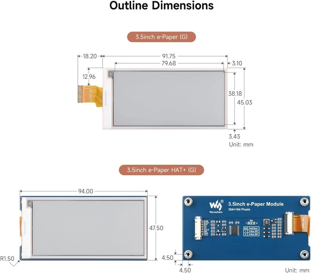 Alt view image 7 of 7 - Waveshare 3.5inch E-Paper Display (G), Compatible with Raspberry Pi 5/4B/3B/CM3/3+/4, E-Ink Display, 384 × 184 Pixels, Red/Yellow/Black/White, SPI Interface